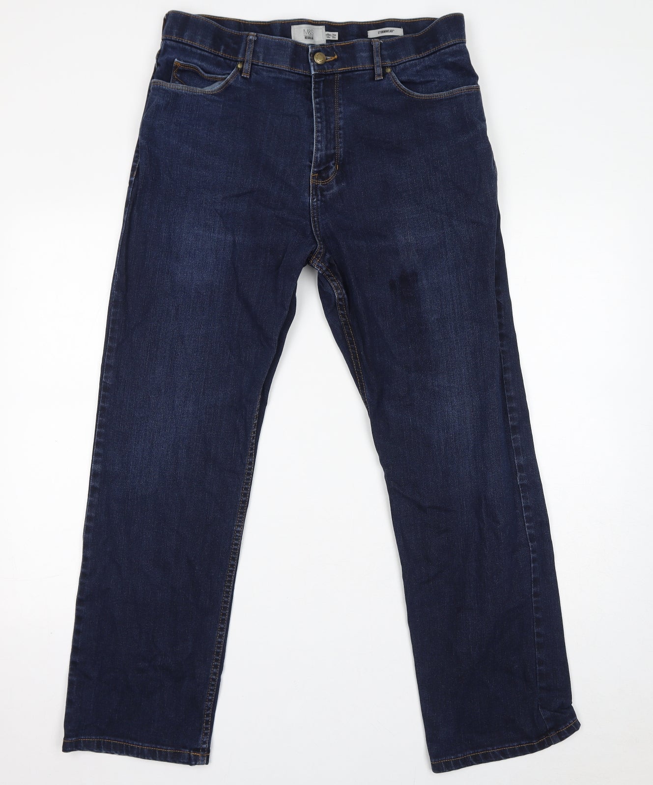 Marks and Spencer Womens Blue Cotton Straight Jeans Size 34 in L29 in Regular Zip