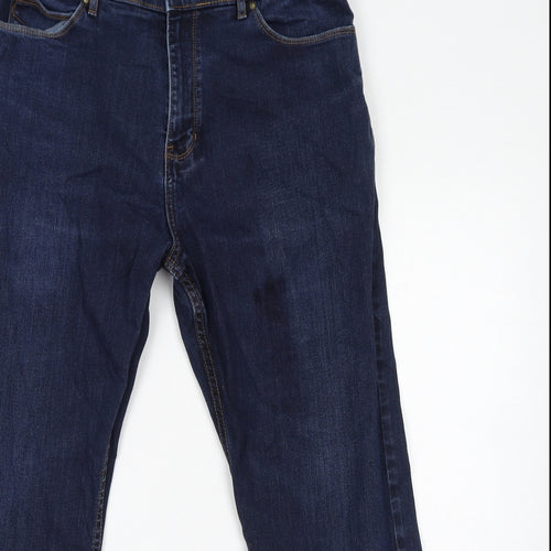 Marks and Spencer Womens Blue Cotton Straight Jeans Size 34 in L29 in Regular Zip