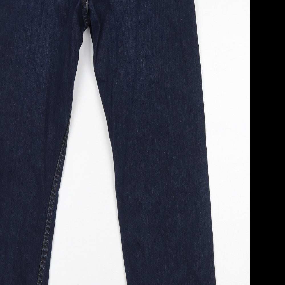 Marks and Spencer Womens Blue Cotton Straight Jeans Size 34 in L29 in Regular Zip