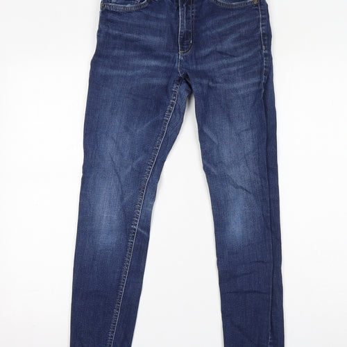 Marks and Spencer Womens Blue Cotton Skinny Jeans Size 8 L28 in Regular Zip