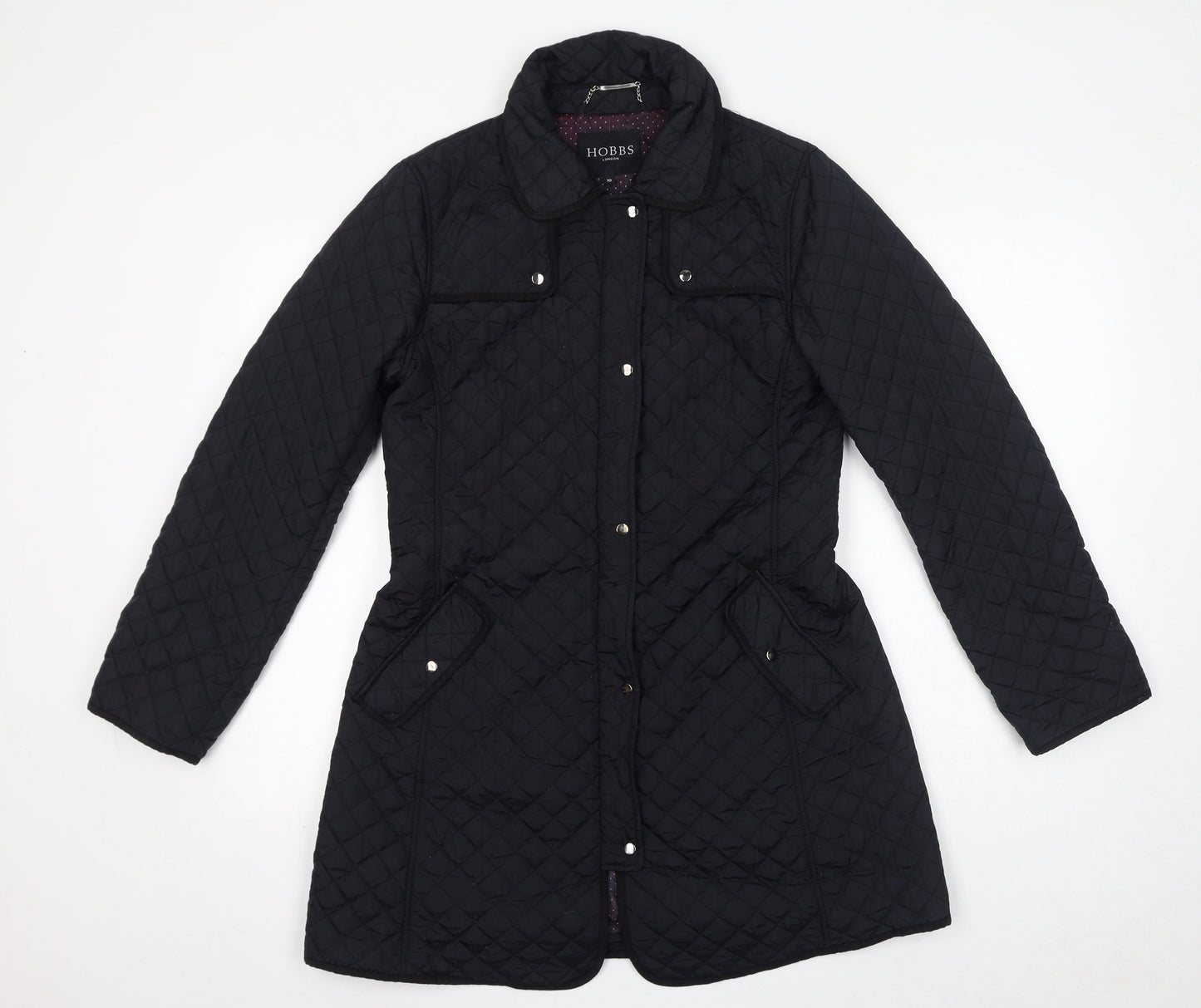 Hobbs Womens Black Quilted Coat Size 10 Zip