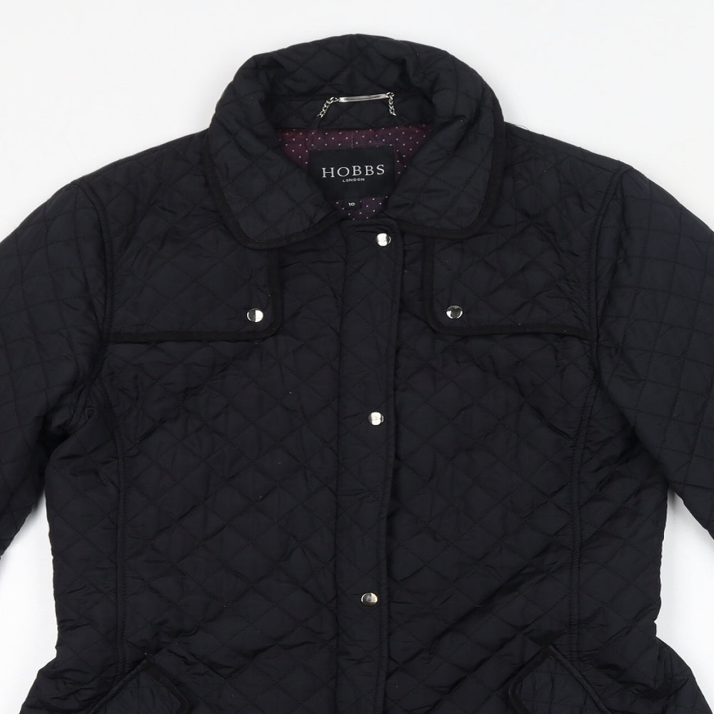 Hobbs Womens Black Quilted Coat Size 10 Zip