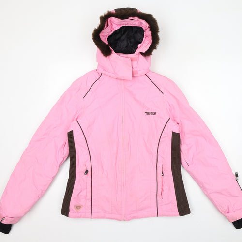 BRG Womens Pink Ski Jacket Jacket Size 14 Zip - Faux Fur Hood