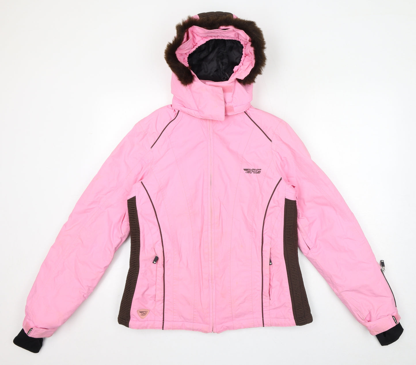 BRG Womens Pink Ski Jacket Jacket Size 14 Zip - Faux Fur Hood