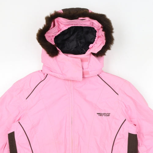 BRG Womens Pink Ski Jacket Jacket Size 14 Zip - Faux Fur Hood