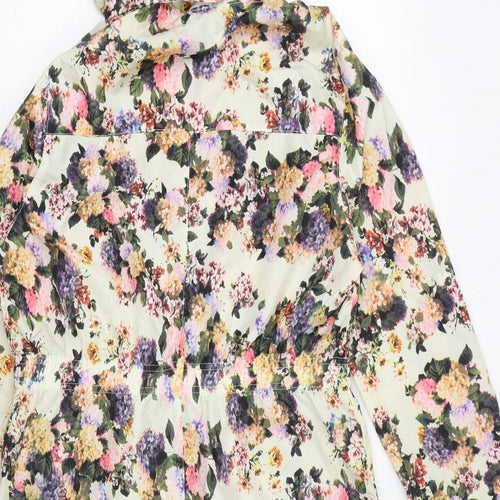 Brave Soul Womens Ivory Floral Rain Coat Coat Size 12 Zip - Hooded