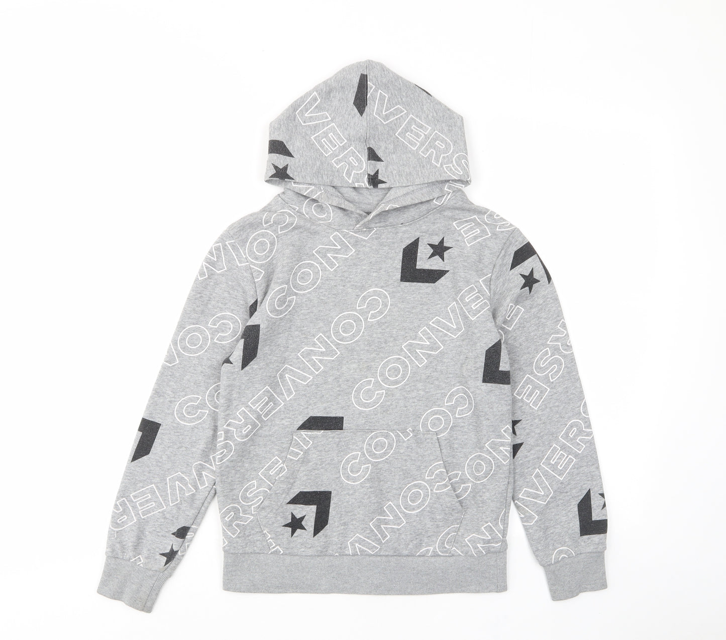Converse Boys Grey Geometric Cotton Pullover Hoodie Size 10-11 Years Pullover - Pockets, Logo