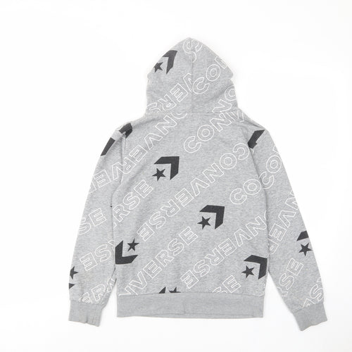 Converse Boys Grey Geometric Cotton Pullover Hoodie Size 10-11 Years Pullover - Pockets, Logo