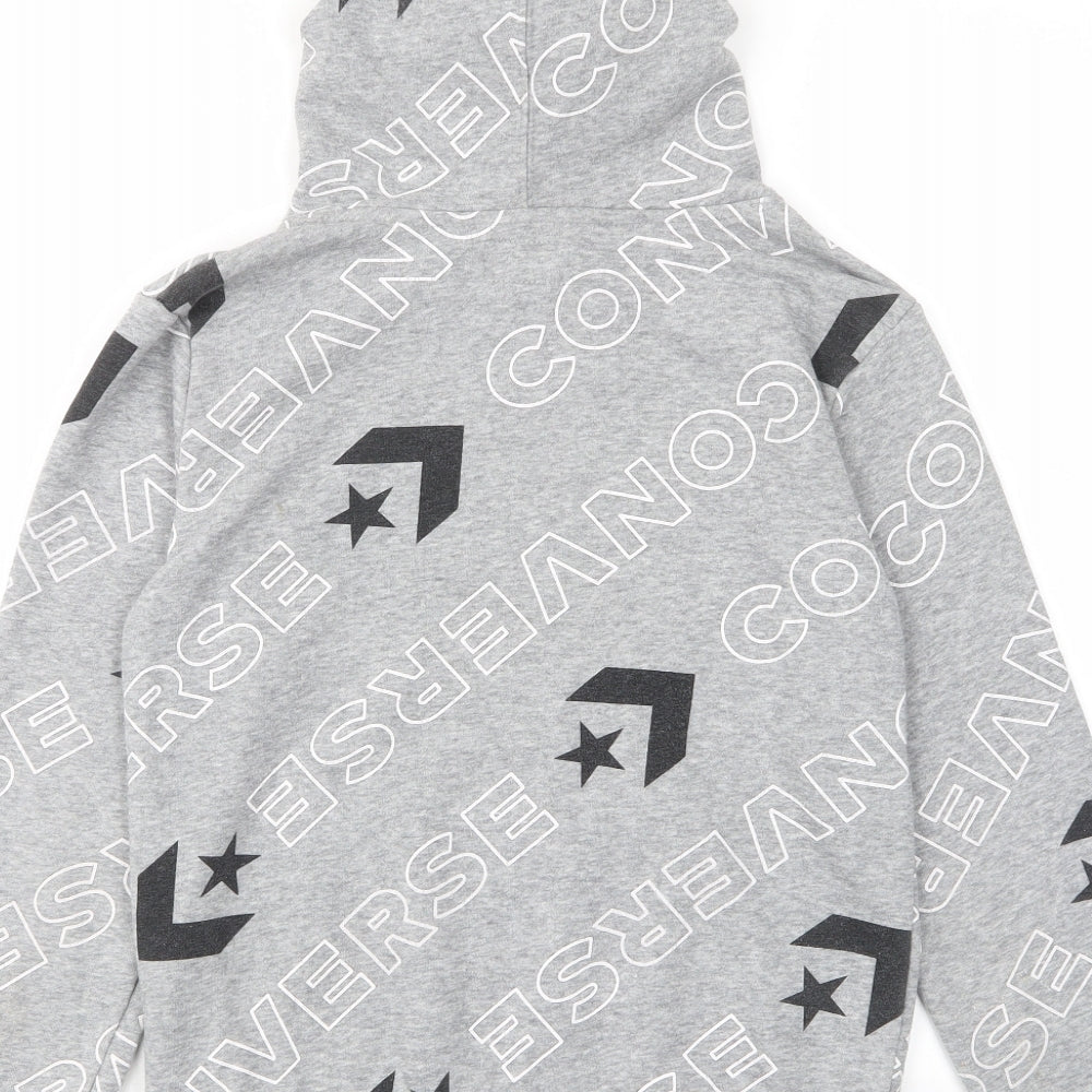 Converse Boys Grey Geometric Cotton Pullover Hoodie Size 10-11 Years Pullover - Pockets, Logo