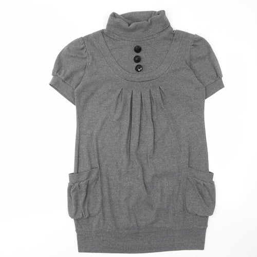 Apricot Womens Grey Polyester A-Line Size S Roll Neck Pullover - Pockets, Pleated, Buttons