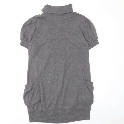 Apricot Womens Grey Polyester A-Line Size S Roll Neck Pullover - Pockets, Pleated, Buttons