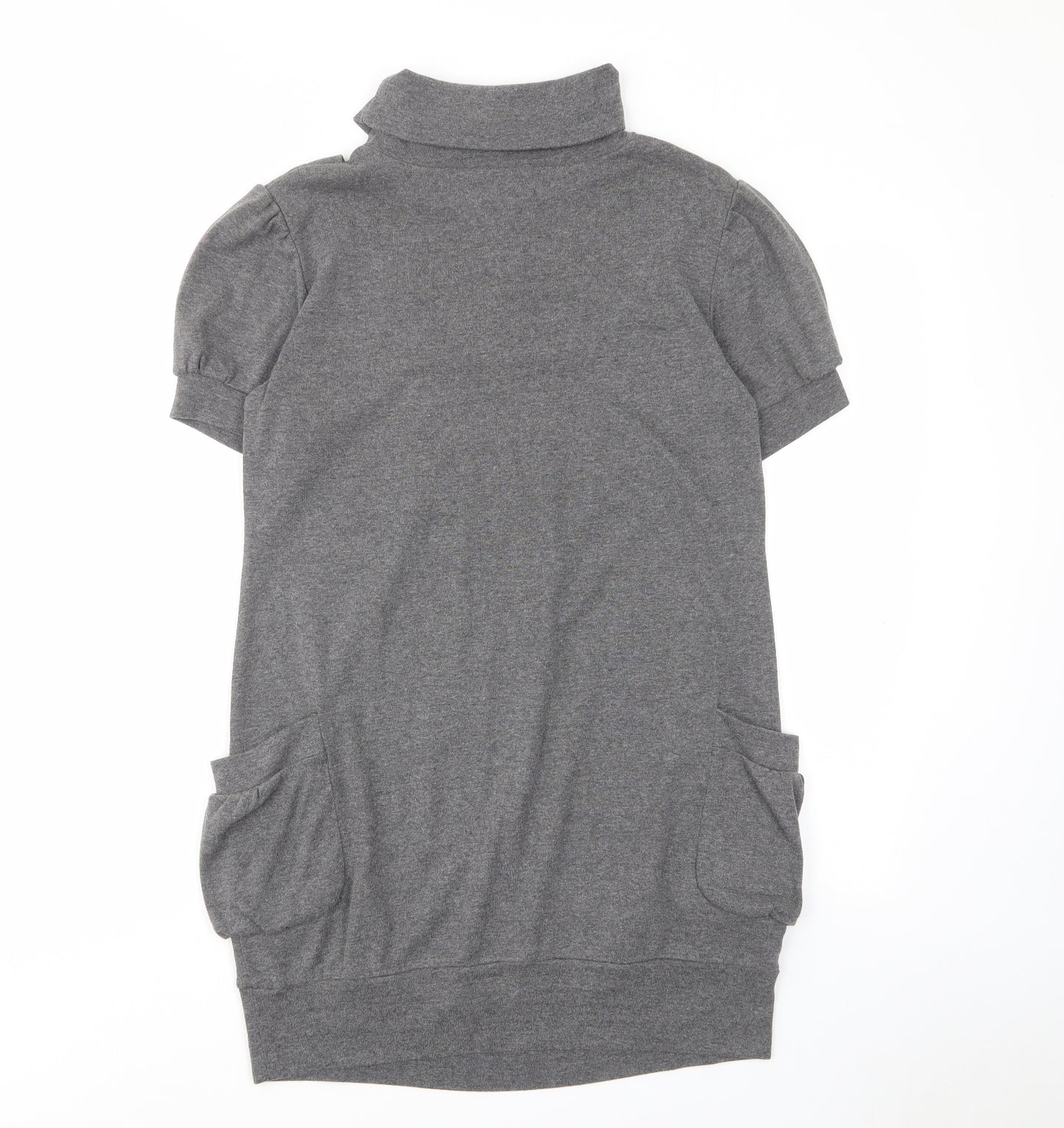 Apricot Womens Grey Polyester A-Line Size S Roll Neck Pullover - Pockets, Pleated, Buttons