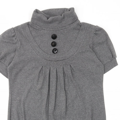 Apricot Womens Grey Polyester A-Line Size S Roll Neck Pullover - Pockets, Pleated, Buttons