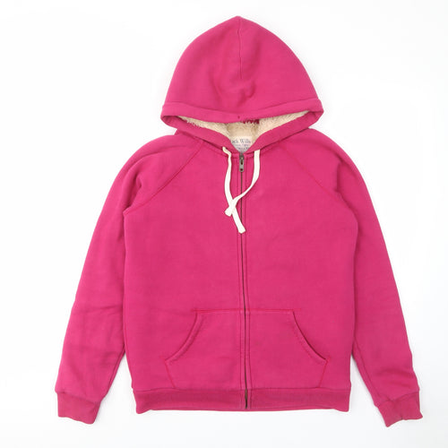 Jack Wills Womens Pink Cotton Full Zip Hoodie Size 12 Zip - Logo, Lined, Pockets