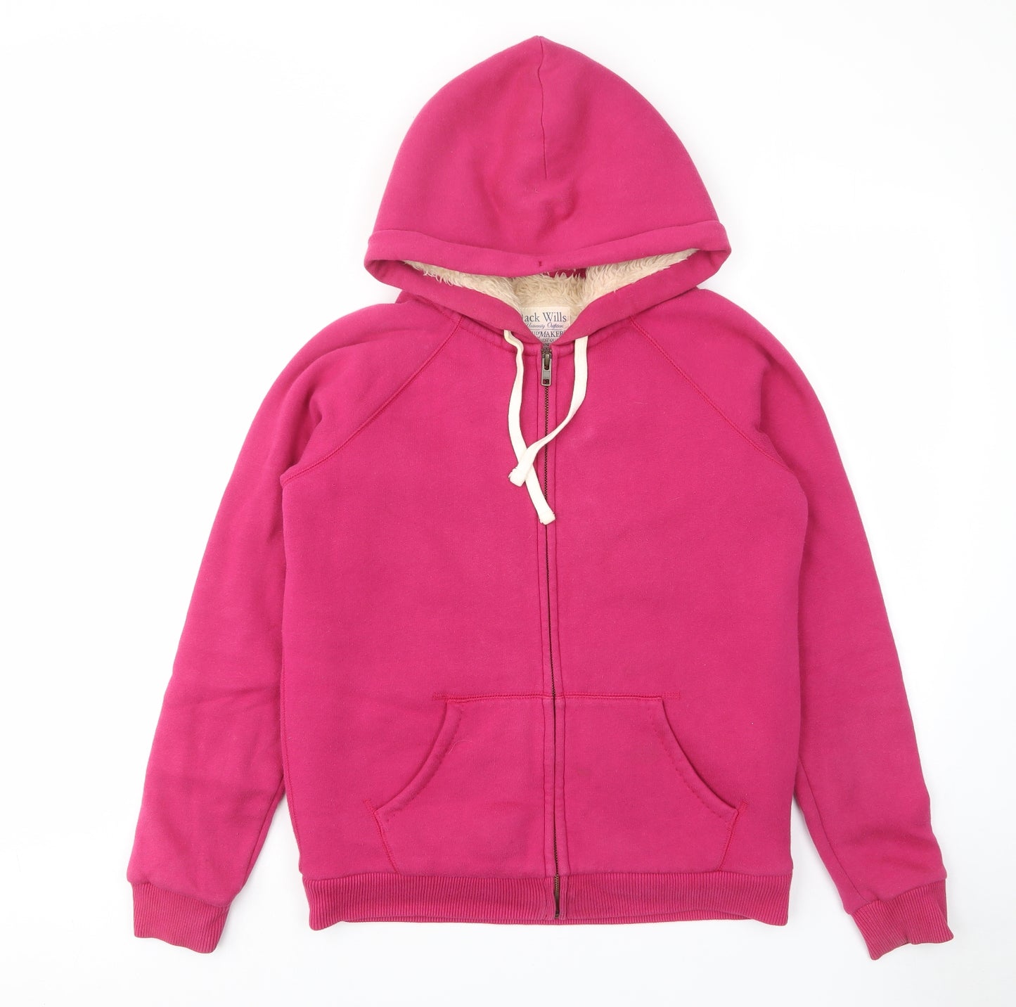 Jack Wills Womens Pink Cotton Full Zip Hoodie Size 12 Zip - Logo, Lined, Pockets