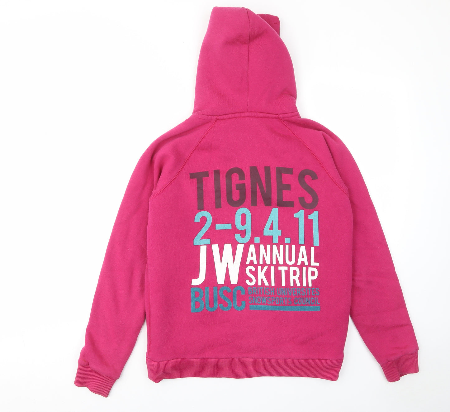 Jack Wills Womens Pink Cotton Full Zip Hoodie Size 12 Zip - Logo, Lined, Pockets