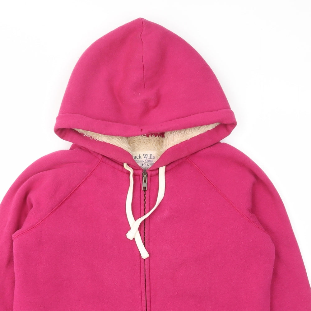 Jack Wills Womens Pink Cotton Full Zip Hoodie Size 12 Zip - Logo, Lined, Pockets