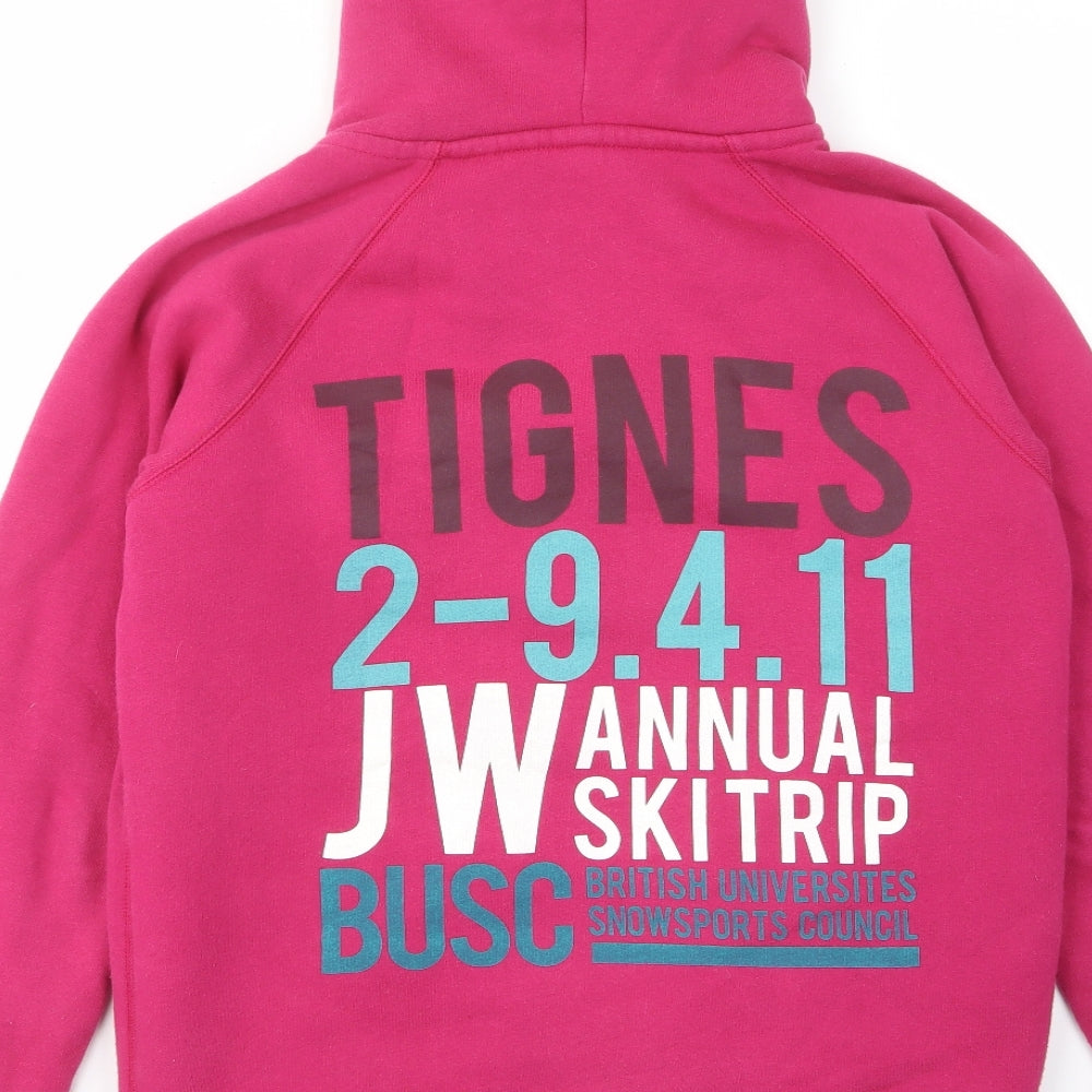 Jack Wills Womens Pink Cotton Full Zip Hoodie Size 12 Zip - Logo, Lined, Pockets