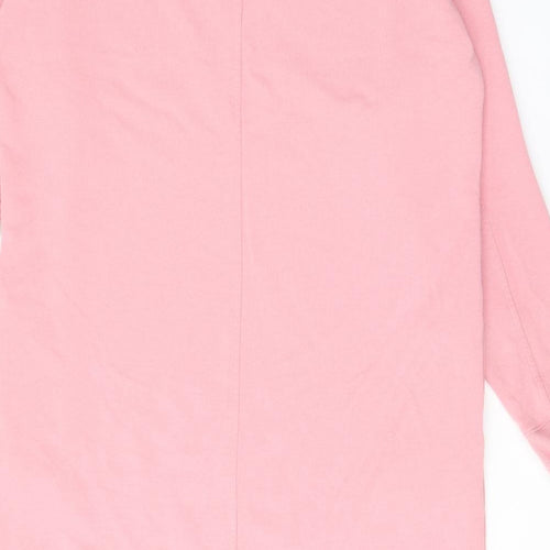 Marks and Spencer Womens Pink Cotton Jumper Dress Size 14 Crew Neck Pullover - Pockets