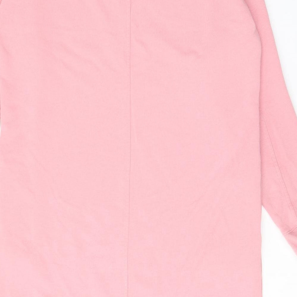 Marks and Spencer Womens Pink Cotton Jumper Dress Size 14 Crew Neck Pullover - Pockets