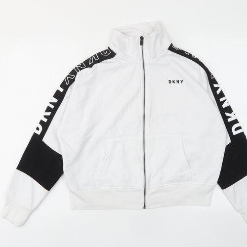 DKNY Womens White Cotton Pullover Sweatshirt Size M Zip - Logo, Embroided