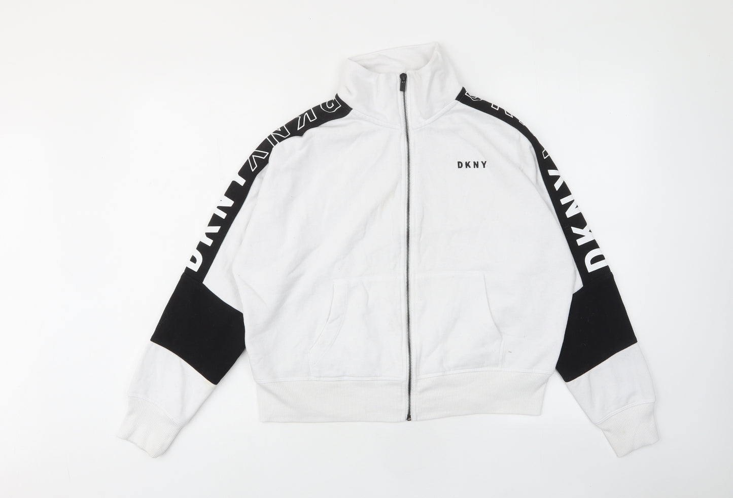 DKNY Womens White Cotton Pullover Sweatshirt Size M Zip - Logo, Embroided