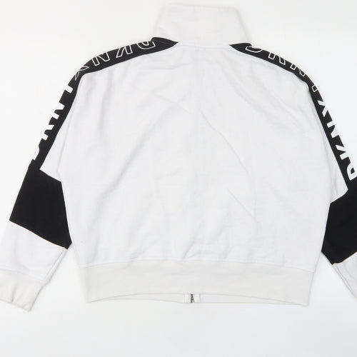 DKNY Womens White Cotton Pullover Sweatshirt Size M Zip - Logo, Embroided