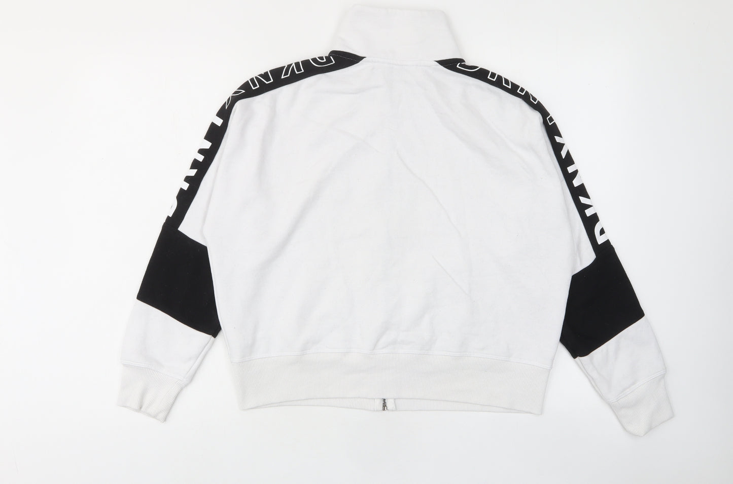 DKNY Womens White Cotton Pullover Sweatshirt Size M Zip - Logo, Embroided