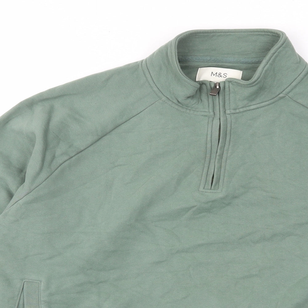 Marks and Spencer Mens Green Cotton Pullover Sweatshirt Size XL