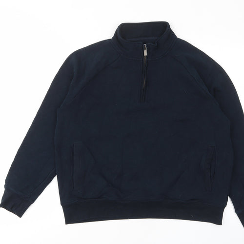 Marks and Spencer Mens Blue Cotton Pullover Sweatshirt Size L - 1/2 Zip, Pockets