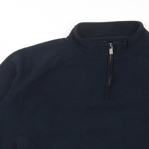 Marks and Spencer Mens Blue Cotton Pullover Sweatshirt Size L - 1/2 Zip, Pockets