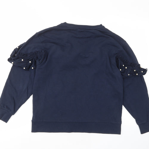 River Island Womens Blue Cotton Pullover Sweatshirt Size L Pullover - Frill, Beaded