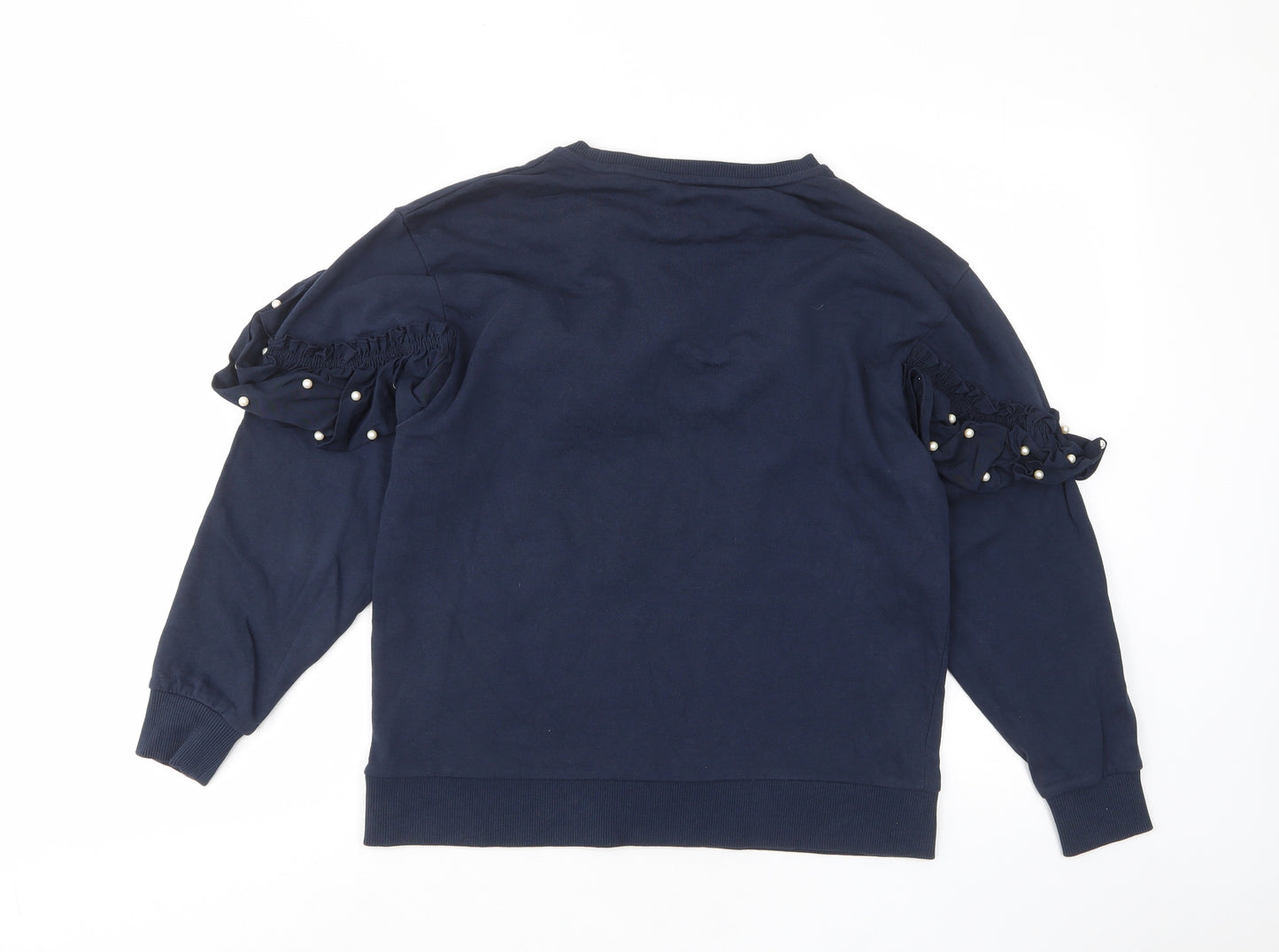 River Island Womens Blue Cotton Pullover Sweatshirt Size L Pullover - Frill, Beaded