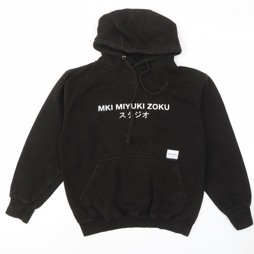 MKI MIYUKI ZOKU Mens Black Cotton Pullover Hoodie Size S - Pockets, Logo, Embroided