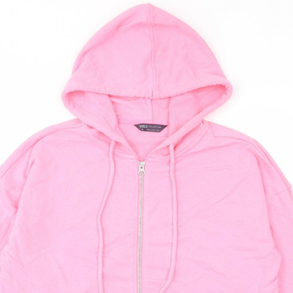 Marks and Spencer Womens Pink Cotton Full Zip Hoodie Size 10 Zip - Pockets