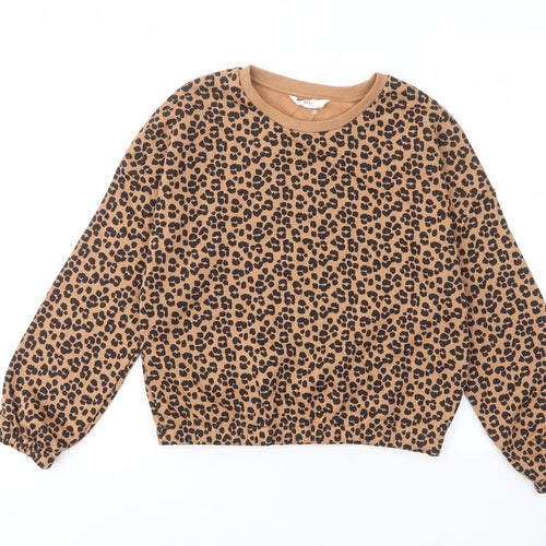 Marks and Spencer Girls Brown Animal Print Cotton Pullover Sweatshirt Size 11-12 Years Pullover