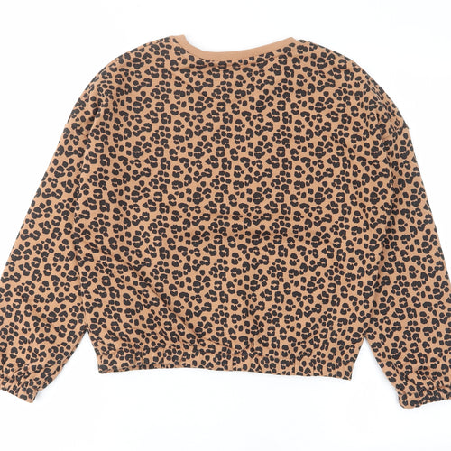 Marks and Spencer Girls Brown Animal Print Cotton Pullover Sweatshirt Size 11-12 Years Pullover