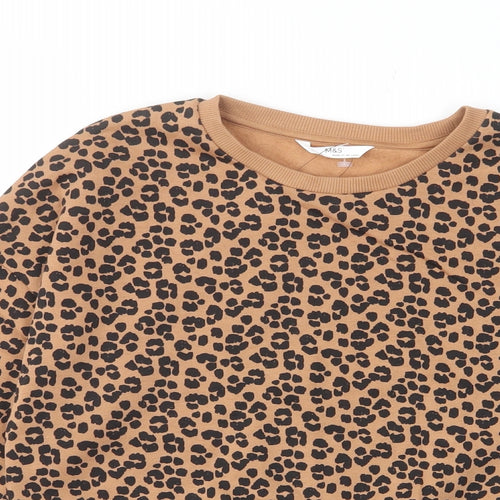 Marks and Spencer Girls Brown Animal Print Cotton Pullover Sweatshirt Size 11-12 Years Pullover