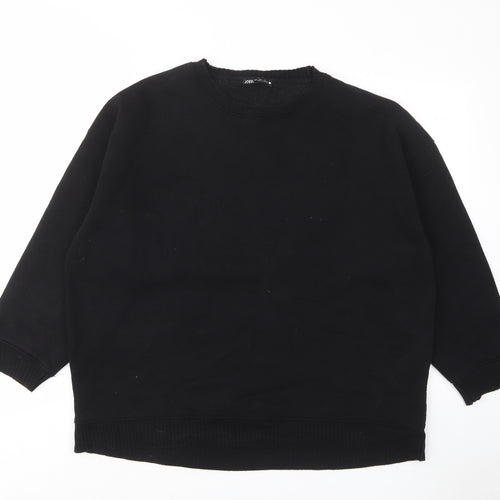 Zara Womens Black Cotton Pullover Sweatshirt Size L Pullover