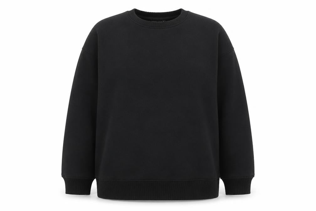 Front view of Zara women’s black cotton pullover sweatshirt, size L, pullover
