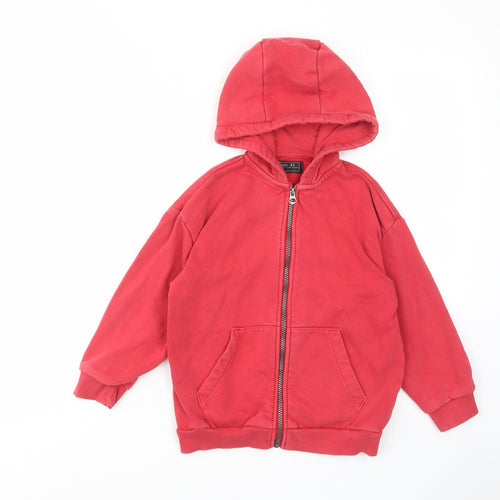 NEXT Boys Red Cotton Full Zip Hoodie Size 7 Years Zip - Pockets