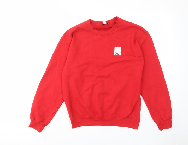 Topshop Womens Red Cotton Pullover Sweatshirt Size S Pullover - Oui, Embroided