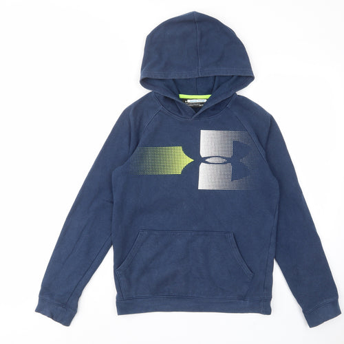 Under armour Boys Blue Cotton Pullover Hoodie Size 13-14 Years Pullover - Pockets, Logo