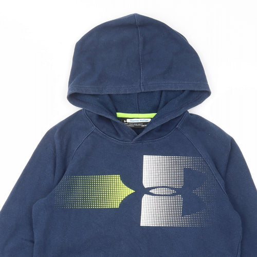 Under armour Boys Blue Cotton Pullover Hoodie Size 13-14 Years Pullover - Pockets, Logo