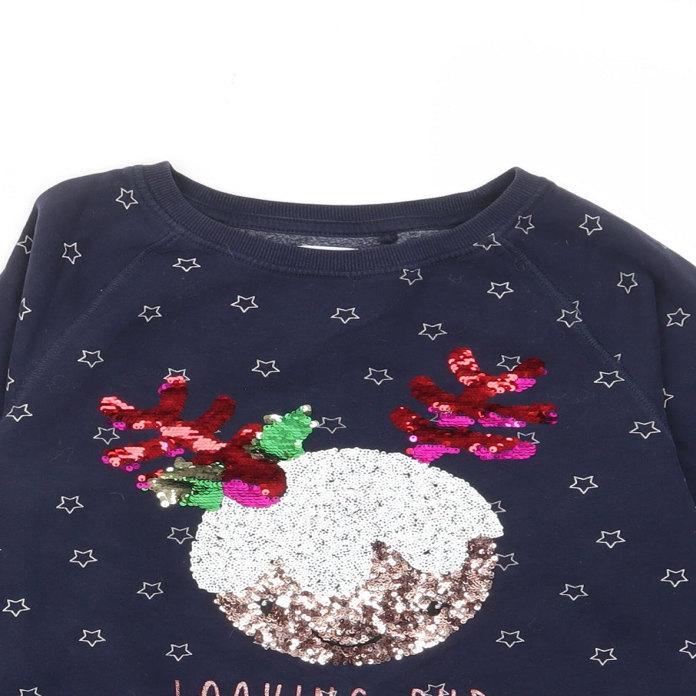 NEXT Girls Blue Geometric Cotton Pullover Sweatshirt Size 12 Years Pullover - Looking Pud