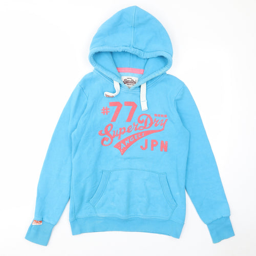 Superdry Womens Blue Cotton Pullover Hoodie Size M Pullover - Pockets, Logo, Embroided