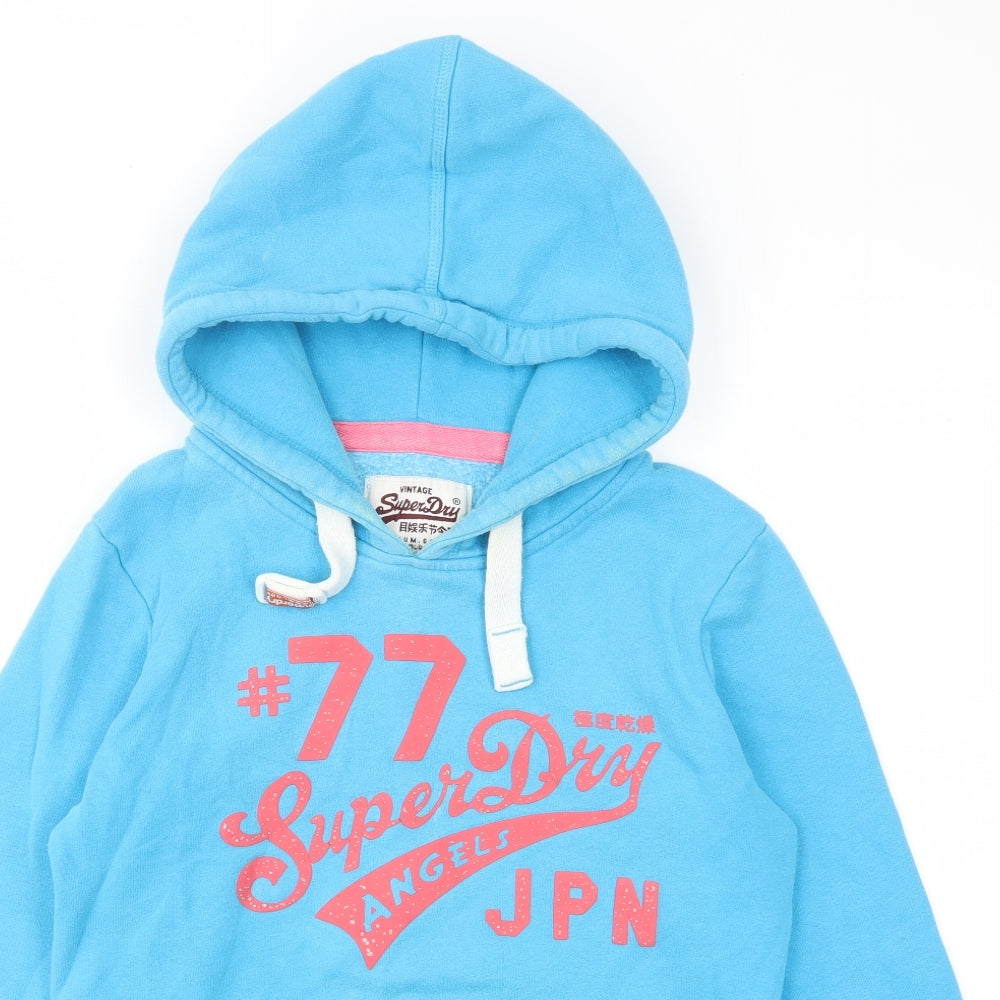 Superdry Womens Blue Cotton Pullover Hoodie Size M Pullover - Pockets, Logo, Embroided