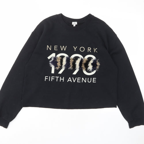 River Island Womens Black Cotton Pullover Sweatshirt Size S Pullover - Faux fur