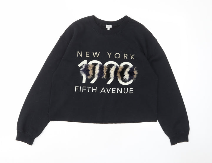 River Island Womens Black Cotton Pullover Sweatshirt Size S Pullover - Faux fur