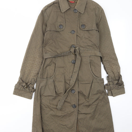 ELLE Womens Green Polka Dot Overcoat Coat Size 10 Button - Pockets, Collared, Buttons, Belted